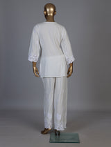 White silk lucknowi work palazzo kurti set for women