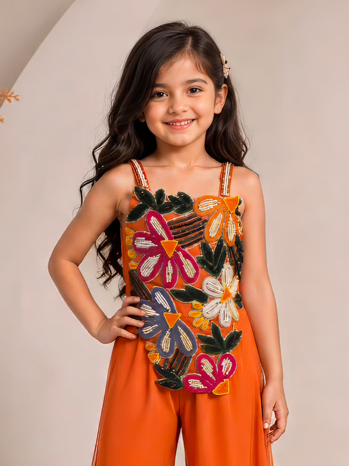 Orange georgette chiffon festive girls palazzo suit