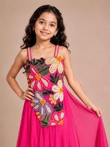 Rani pink georgette chiffon girls palazzo suit with dupatta