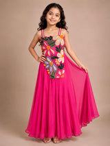 Rani pink georgette chiffon girls palazzo suit with dupatta