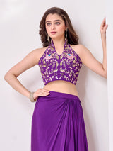 Purple satin silk draped skirt girls party outfit