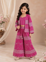 Magenta pink silk jacket style girls sharara suit