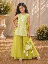 Green georgette silk embroidered girls palazzo suit