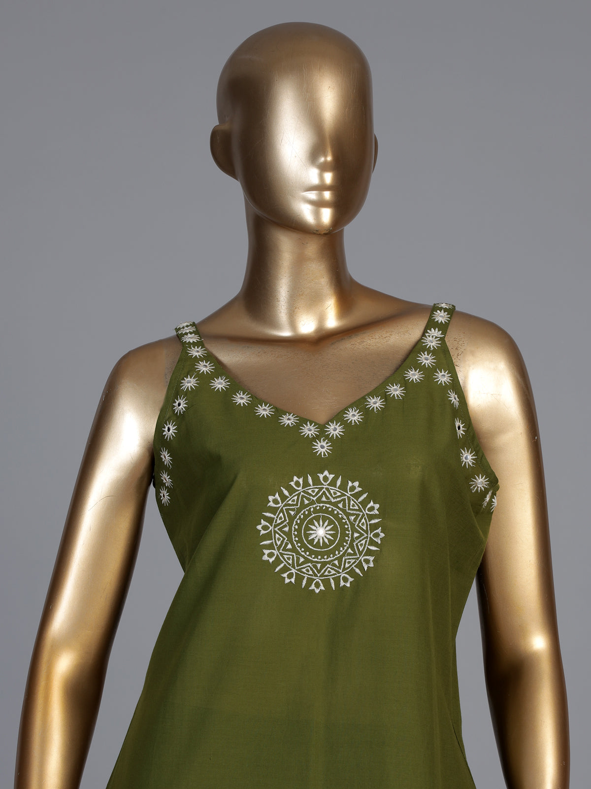 Mehendi green cotton silk kurti set with printed dupatta