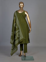 Mehendi green cotton silk kurti set with printed dupatta