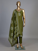 Mehendi green cotton silk kurti set with printed dupatta