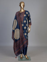 Blue silk festive kurti set with embellished printed dupatta
