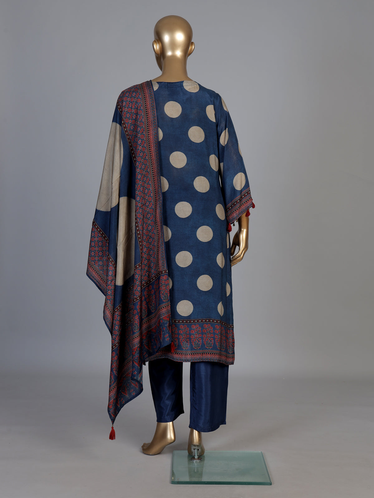 Blue silk festive kurti set with embellished printed dupatta