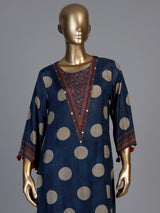 Blue silk festive kurti set with embellished printed dupatta
