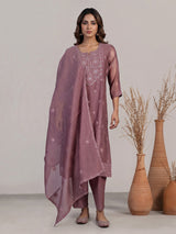 Onion pink tissue embellished kurti set with elegant pants