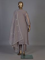 Grey tissue embroidered kurti set with elegant pants and dupatta