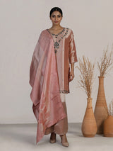 Pastel pink silk embellished palazzo set with zari dupatta