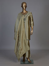 Pista green silk embellished palazzo set with zari dupatta