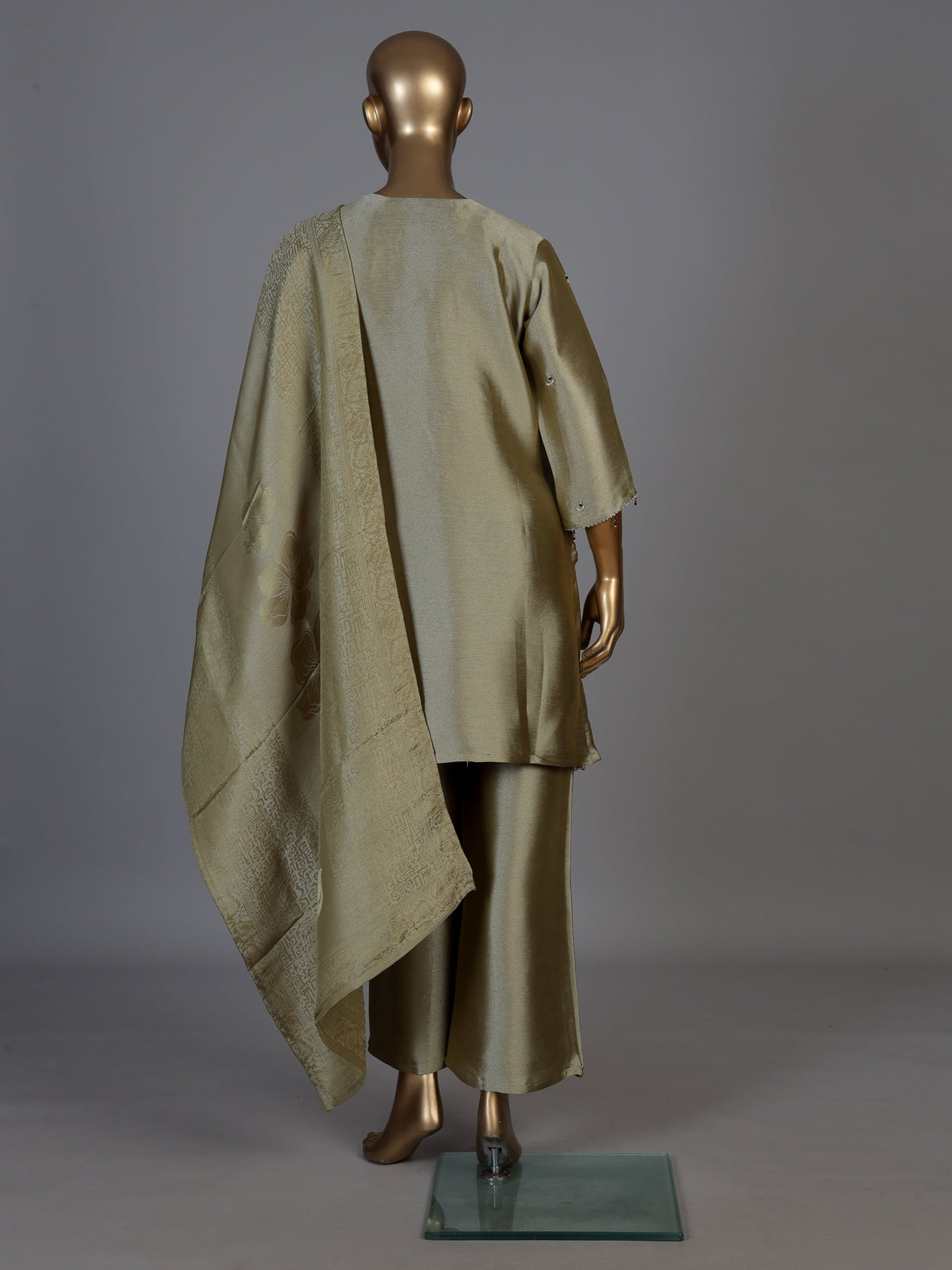 Pista green silk embellished palazzo set with zari dupatta