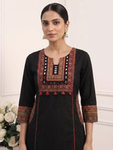 Black cotton printed palazzo set with mirror accents