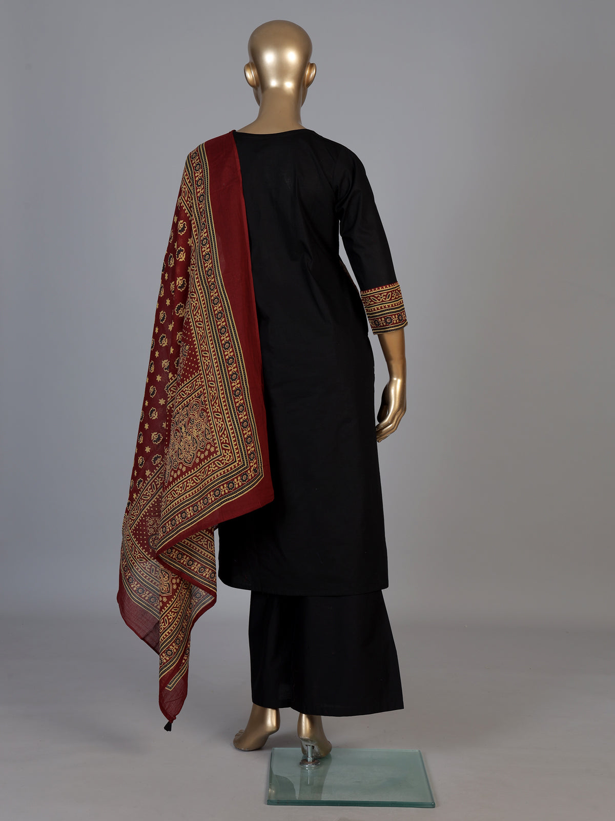 Black cotton printed palazzo set with mirror accents