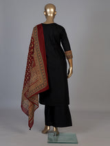 Black cotton printed palazzo set with mirror accents