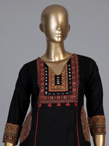 Black cotton printed palazzo set with mirror accents