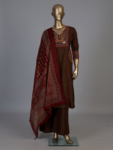Brown cotton printed palazzo set with mirror detailing