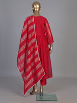 Rani pink tissue yoke kurti set with festive embellishments