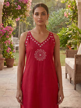 Rani pink cotton silk kurti set with printed dupatta