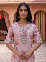 Onion pink modal silk yoke kurti set with dupatta and pants