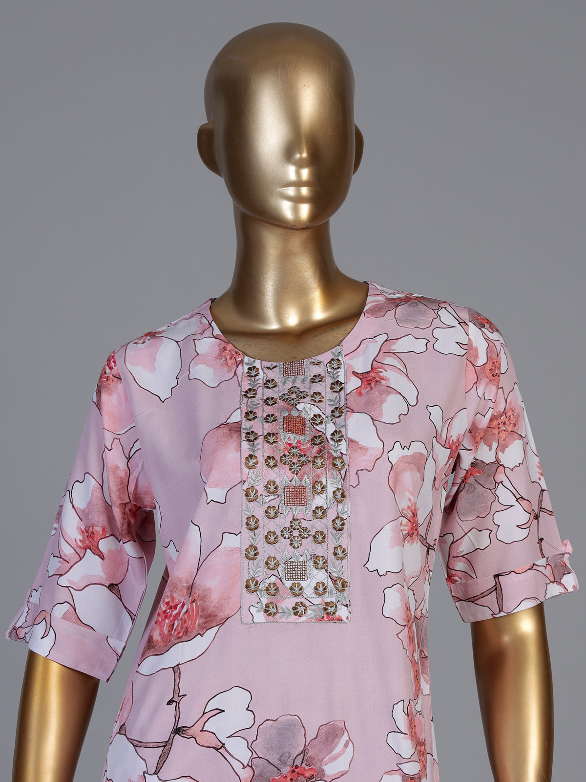 Onion pink modal silk yoke kurti set with dupatta and pants