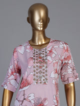 Onion pink modal silk yoke kurti set with dupatta and pants