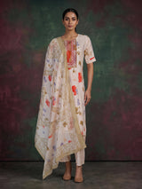 Beige modal silk yoke style kurti set with dupatta and pant