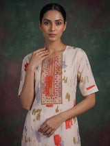 Beige modal silk yoke style kurti set with dupatta and pant