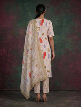 Beige modal silk yoke style kurti set with dupatta and pant