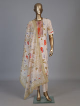 Beige modal silk yoke style kurti set with dupatta and pant