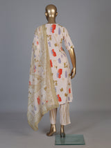 Beige modal silk yoke style kurti set with dupatta and pant
