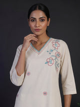 Cream linen straight cut kurti set with palazzo