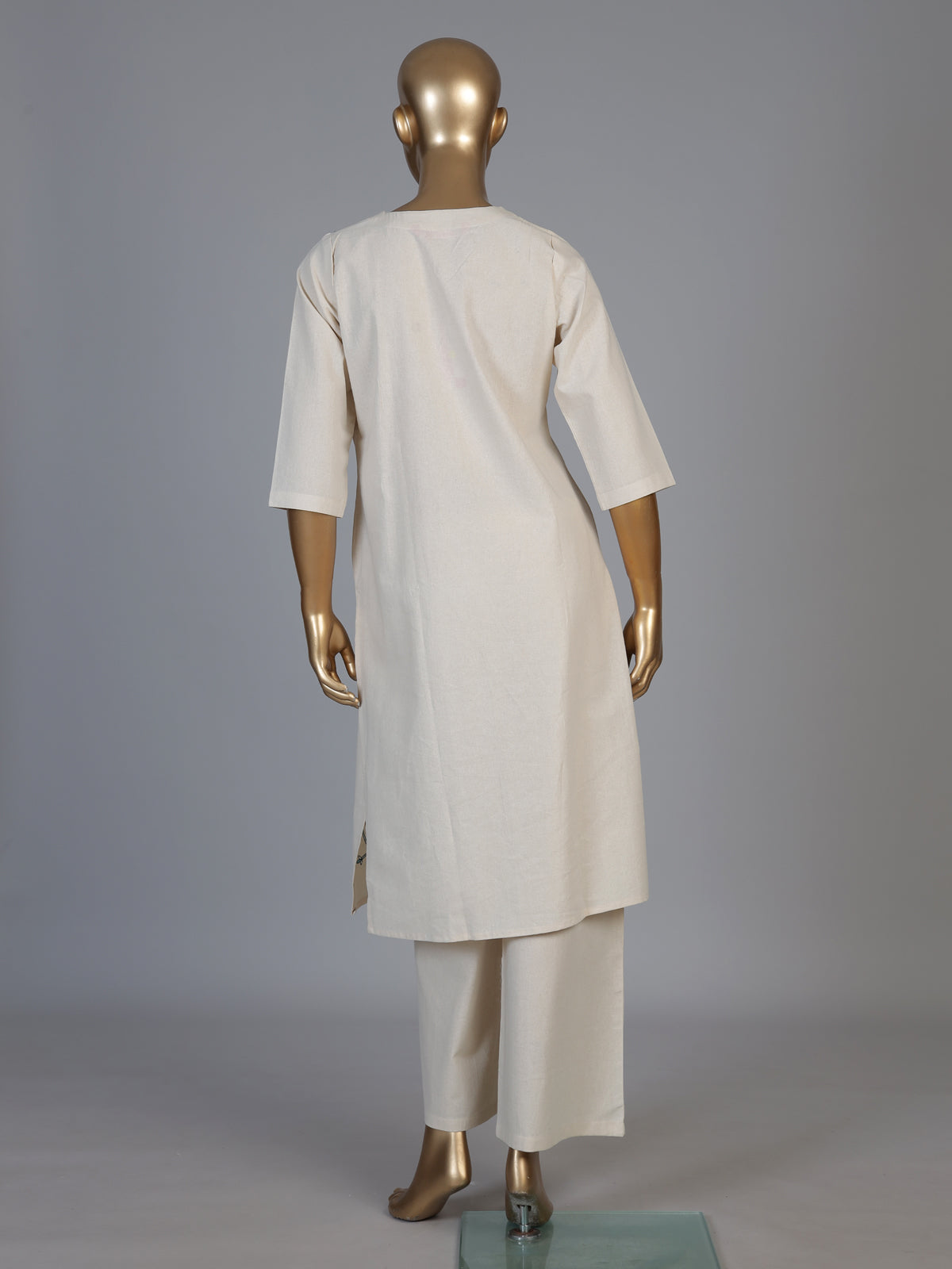 Cream linen straight cut kurti set with palazzo