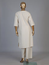 Cream linen straight cut kurti set with palazzo