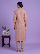 Onion pink silk printed kurti set with dupatta and pants