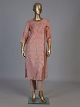 Onion pink silk printed kurti set with dupatta and pants
