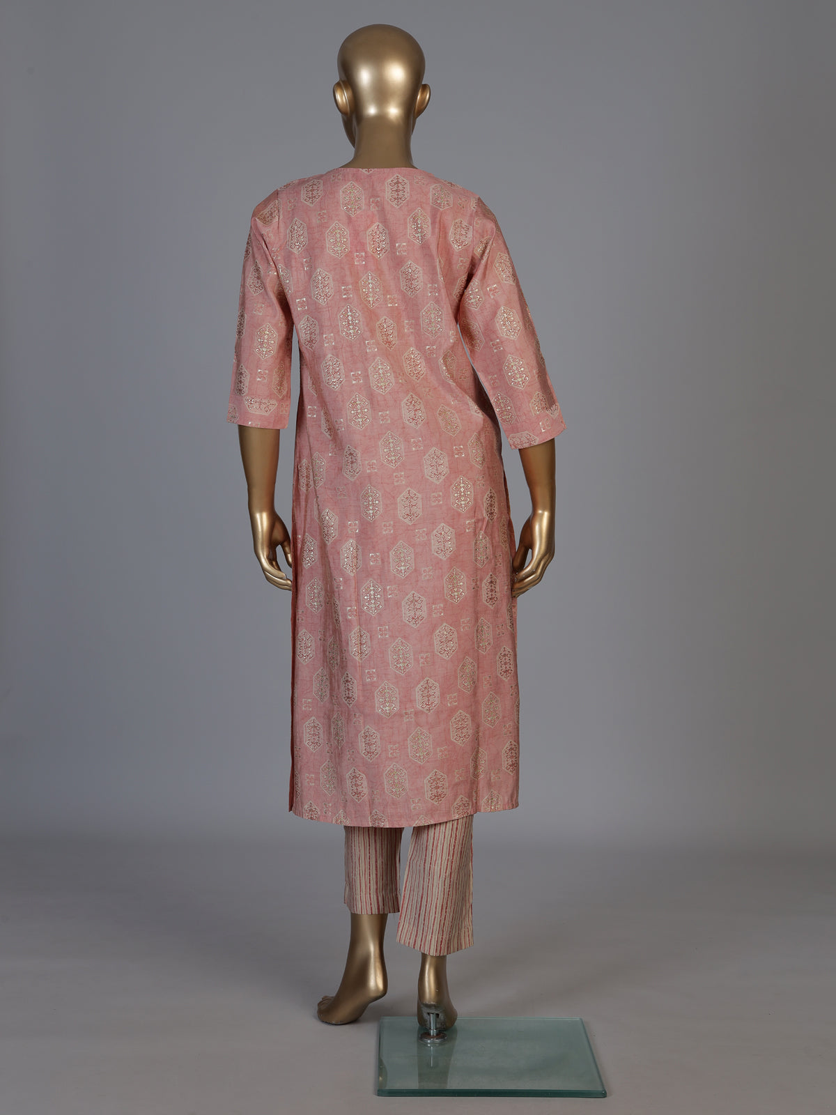 Onion pink silk printed kurti set with dupatta and pants