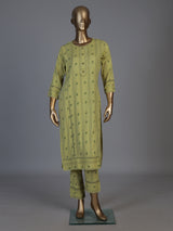 Green cotton printed straight cut kurti set with pants