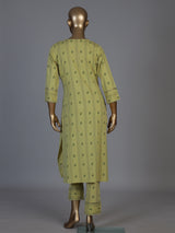 Green cotton printed straight cut kurti set with pants
