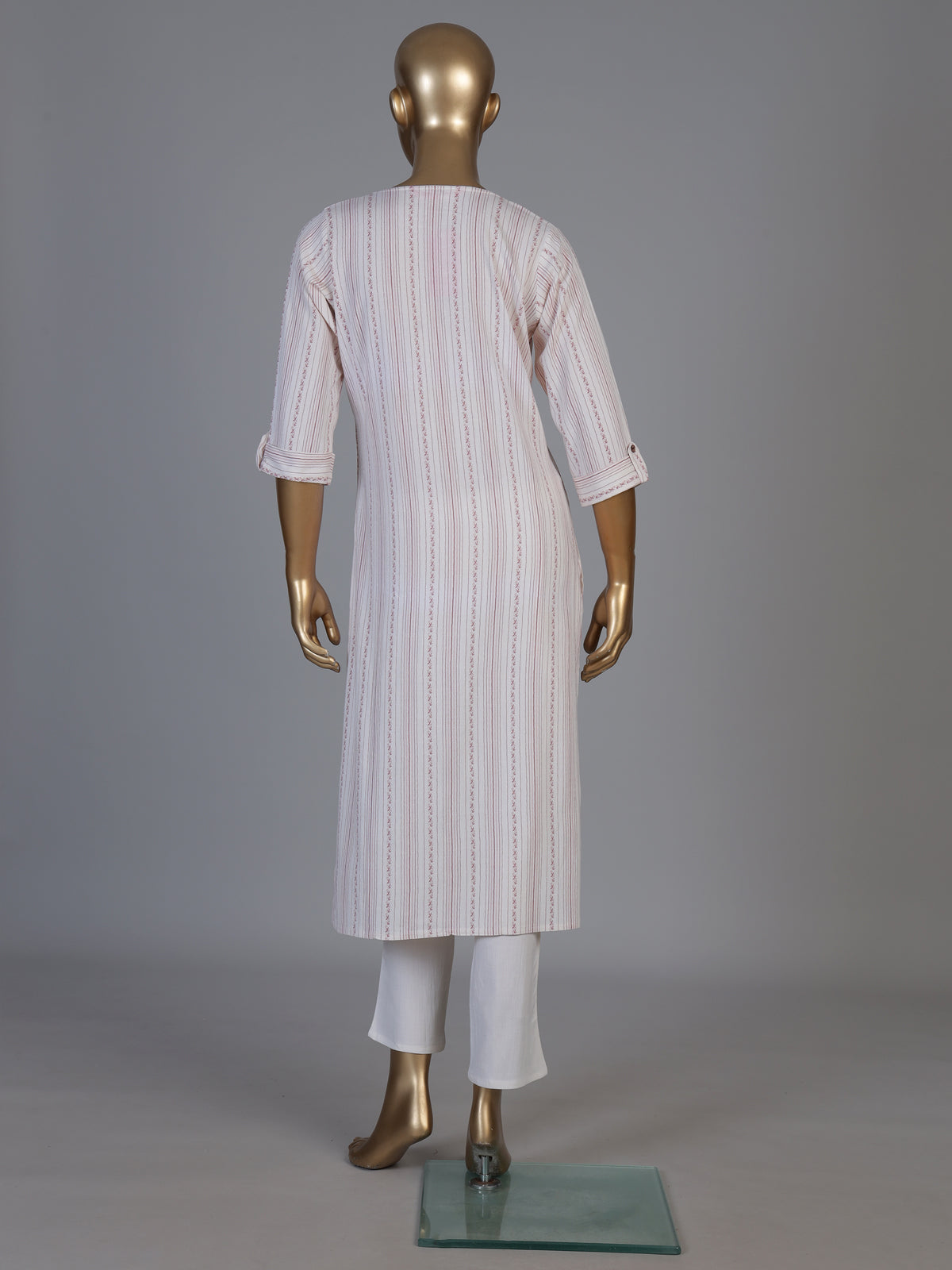 White cotton straight cut kurti set with delicate embroidery work