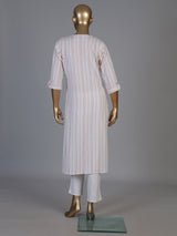 White cotton straight cut kurti set with delicate embroidery work