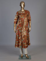 Brown muslin silk floral printed kurti with graceful beadwork