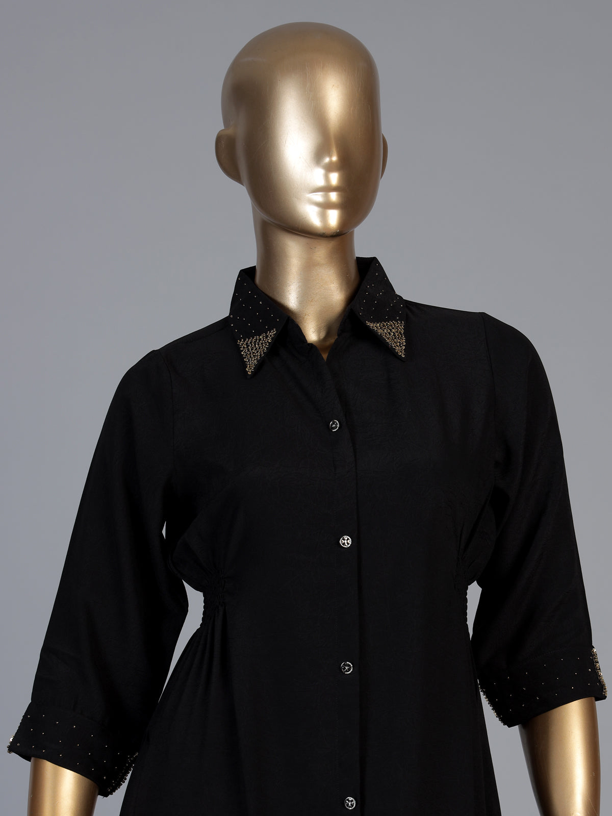 Black polyester embellished kurti with elegant beads and sequins detailing