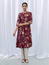 Purple paper silk floral printed kurti with delicate cutdana embellishments