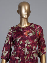 Purple paper silk floral printed kurti with delicate cutdana embellishments