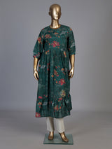 Green tussar silk floral printed kurti with pearls and sequins work