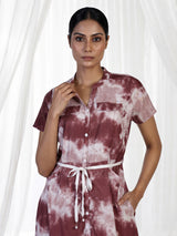 Wine chiffon shaded printed kurti with stand collar and waist belt