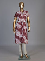 Wine chiffon shaded printed kurti with stand collar and waist belt